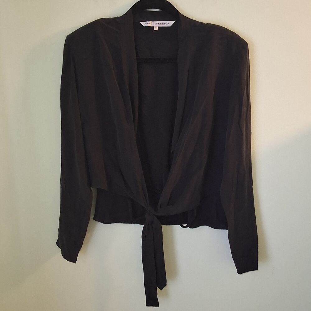 VINTAGE Anne Pinkerton 1980s Black Open Wrap Cardigan Blouse Size Medium